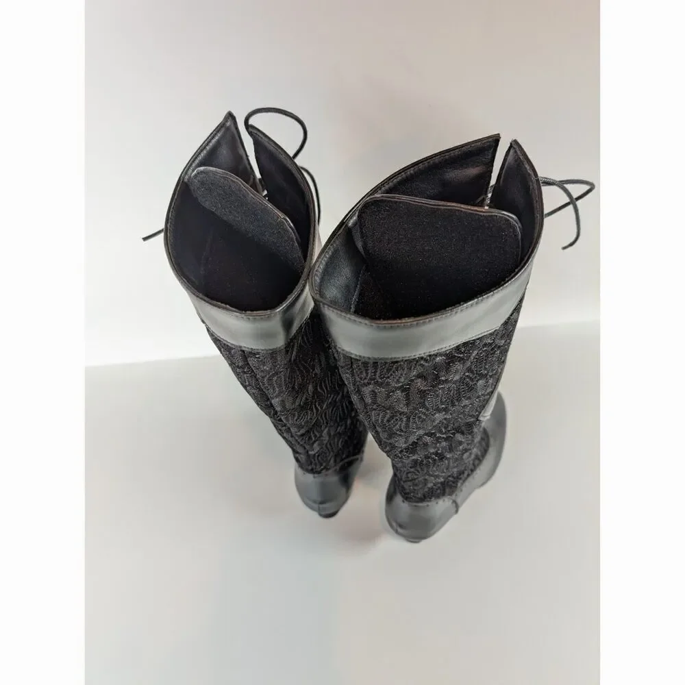 Victorian Goth Lace Up Boots Black Regency Kitten Heel Size 4.5-5 Pirate Cosplay - Picture 8 of 14